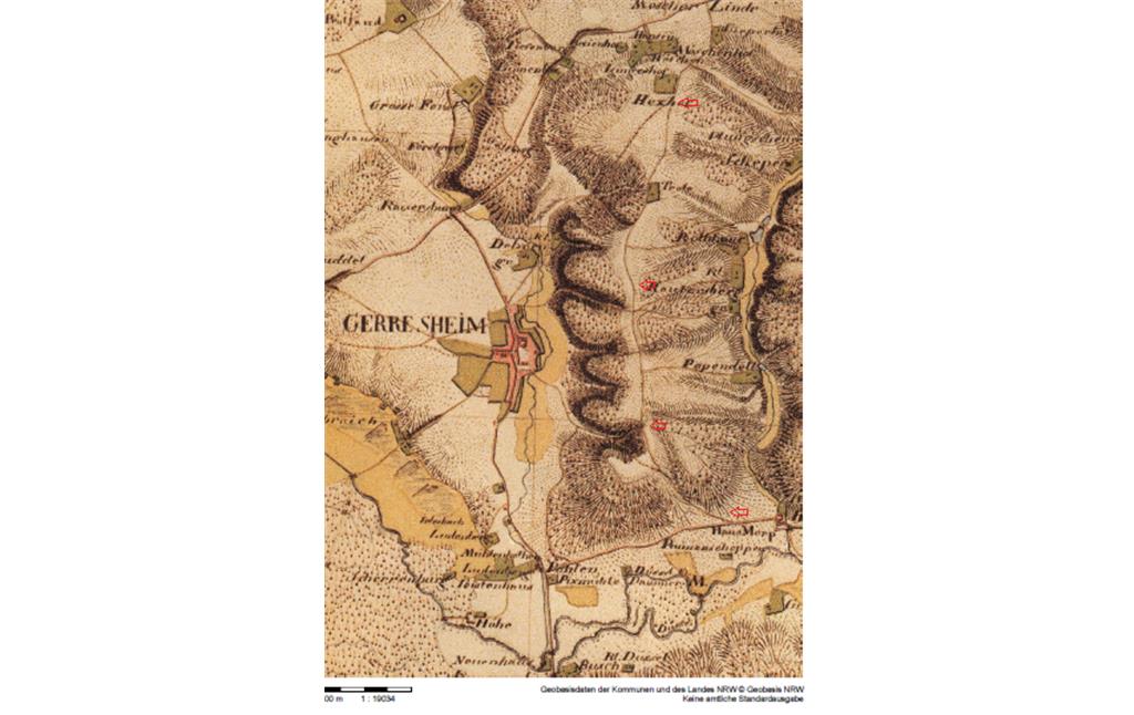 Gerresheim auf der Karte von Tranchot