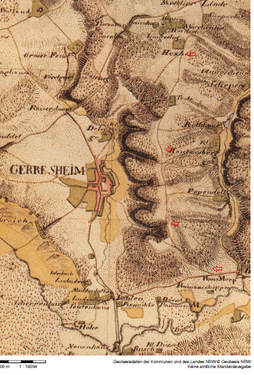 Gerresheim auf der Karte von Tranchot