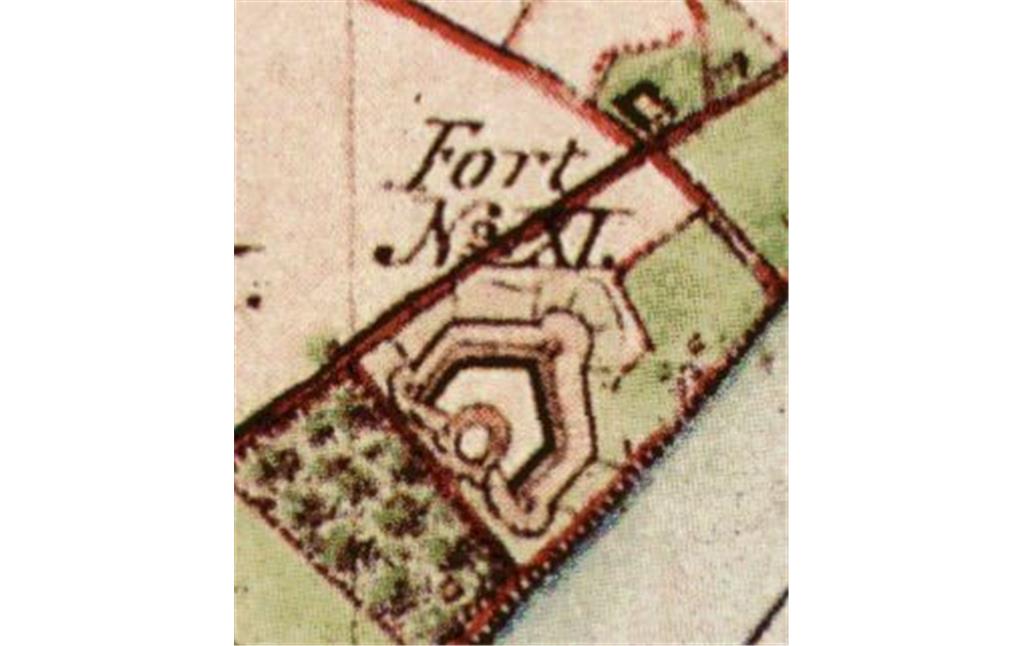 Fort XI im heutigen Inneren Kölner Grüngürtel auf einer historischen Karte von 1845.