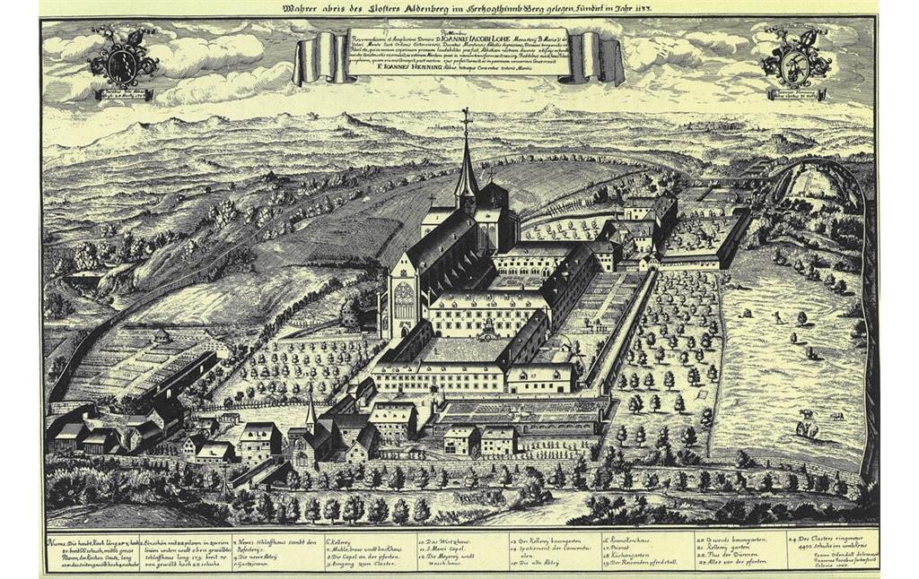 Kupferstich der Altenberger Abtei von Johann Jakob Sartor aus dem Jahr 1707.
