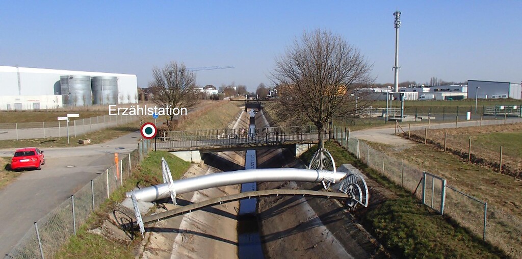 Das Regenwasserrückhaltesystem auf beiden Seiten des Kölner Randkanals im Gewerbegebiet Pulheim-Süd (2013)