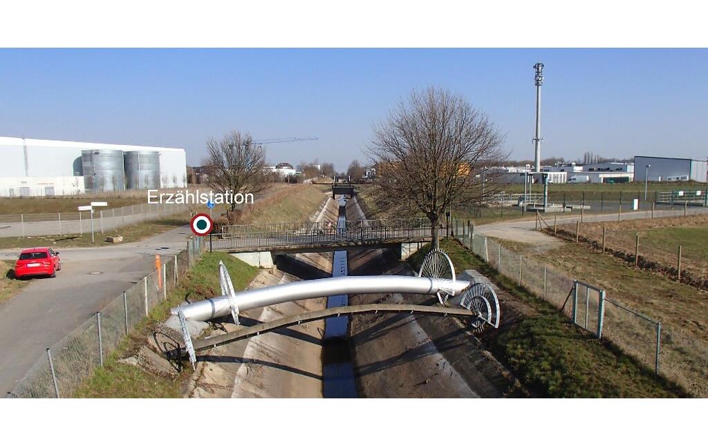 Das Regenwasserrückhaltesystem auf beiden Seiten des Kölner Randkanals im Gewerbegebiet Pulheim-Süd (2013)