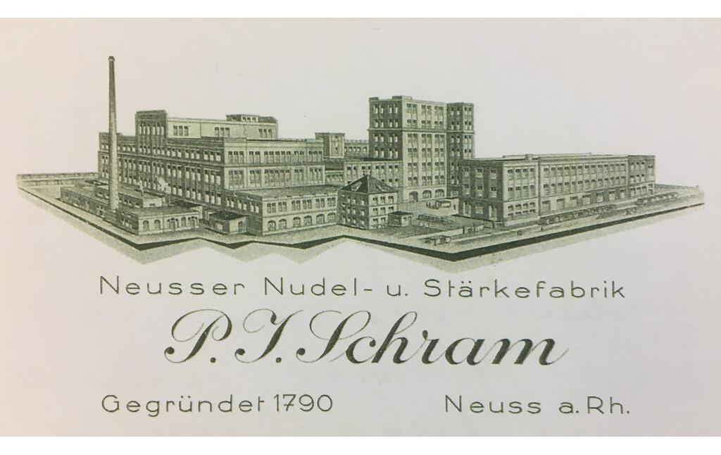 Briefkopf Gesamtanlage der Nudelfabrik Schram in Neuss (1935)