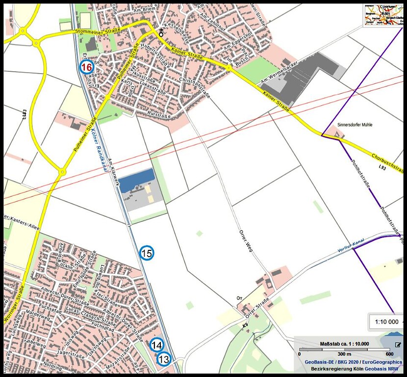 Die Lage von Erzählstation 16 in der Hintergrundkarte von Geobasis NRW (2020)