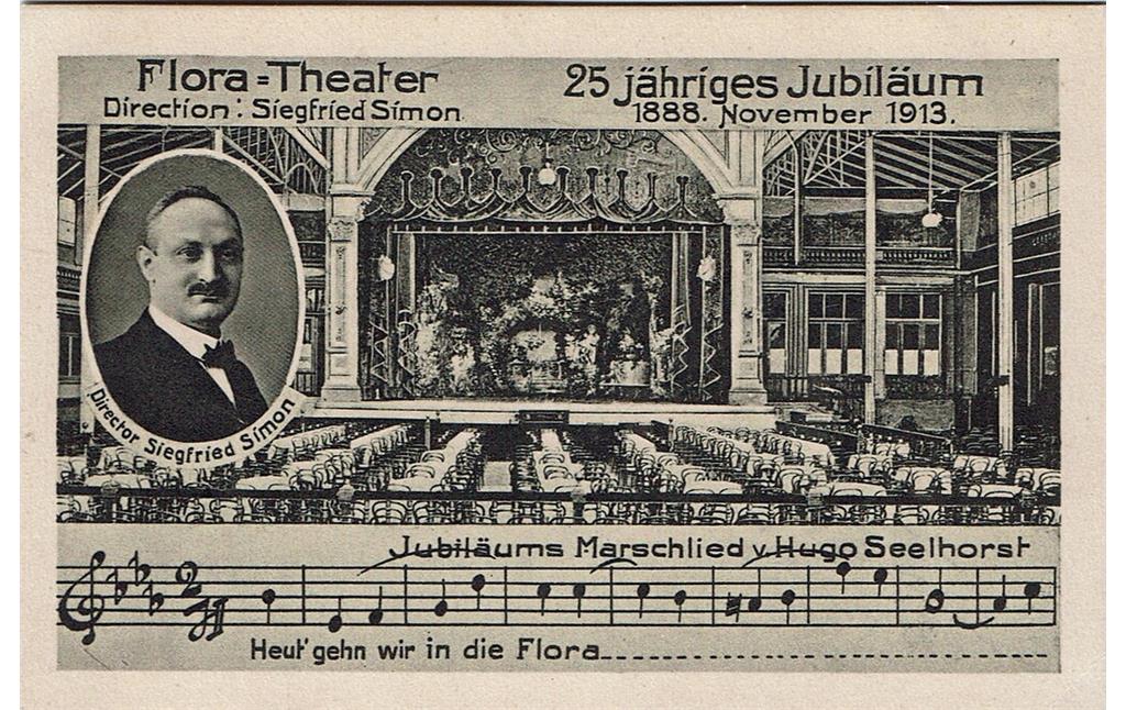 Historische Karte zum 25-jährigen Jubiläum 1888-1913 des Flora-Theaters im Köln-Riehler Vergnügungsviertel "Goldene Ecke".