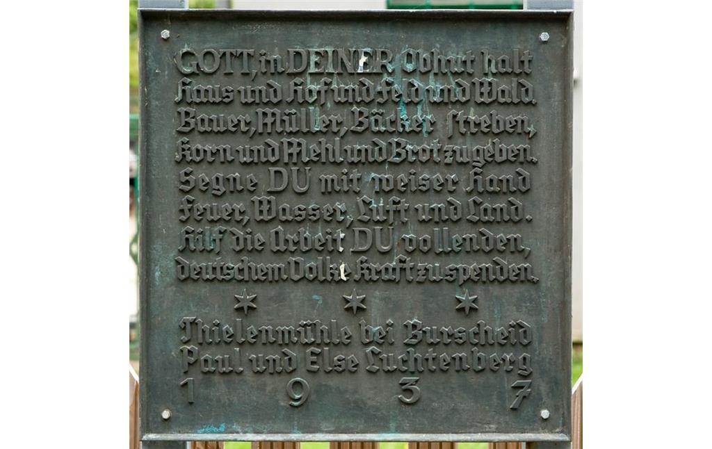 Thielenmühle, Inschriftentafel