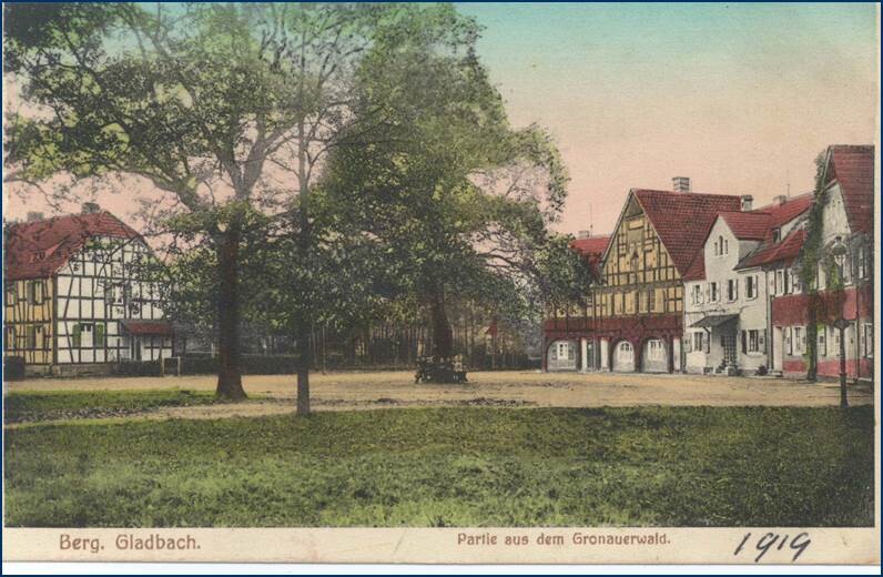 Postkarte mit farbiger Zeichnung des Eichplatzes Gronauer Wald (1919)