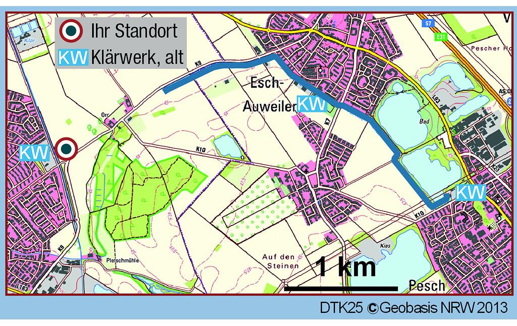 Escher Kanal und ehemalige Klärwerke in der Karte (2013)