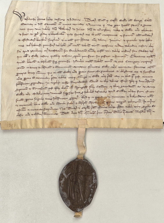 Original einer Urkunde des Kölner Stiftes St. Georg von 1301. Die darin erwähnte Mühle könnte eine Vorläuferin der Pletschmühle gewesen sein