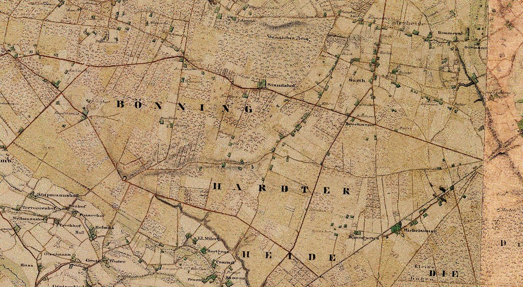 Die Bönninghardter Heide auf der Preußischen Uraufnahme 1836-1850