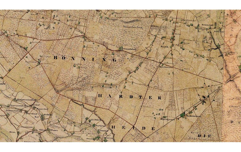Die Bönninghardter Heide auf der Preußischen Uraufnahme 1836-1850