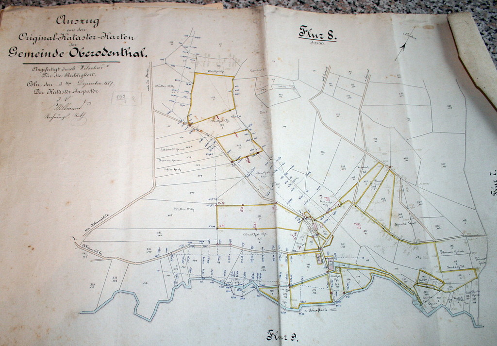 Auszug aus den Original-Kataster-Karten der Gemeinde Oberodenthal. [] Cöln, den 3ten Dezember 1887