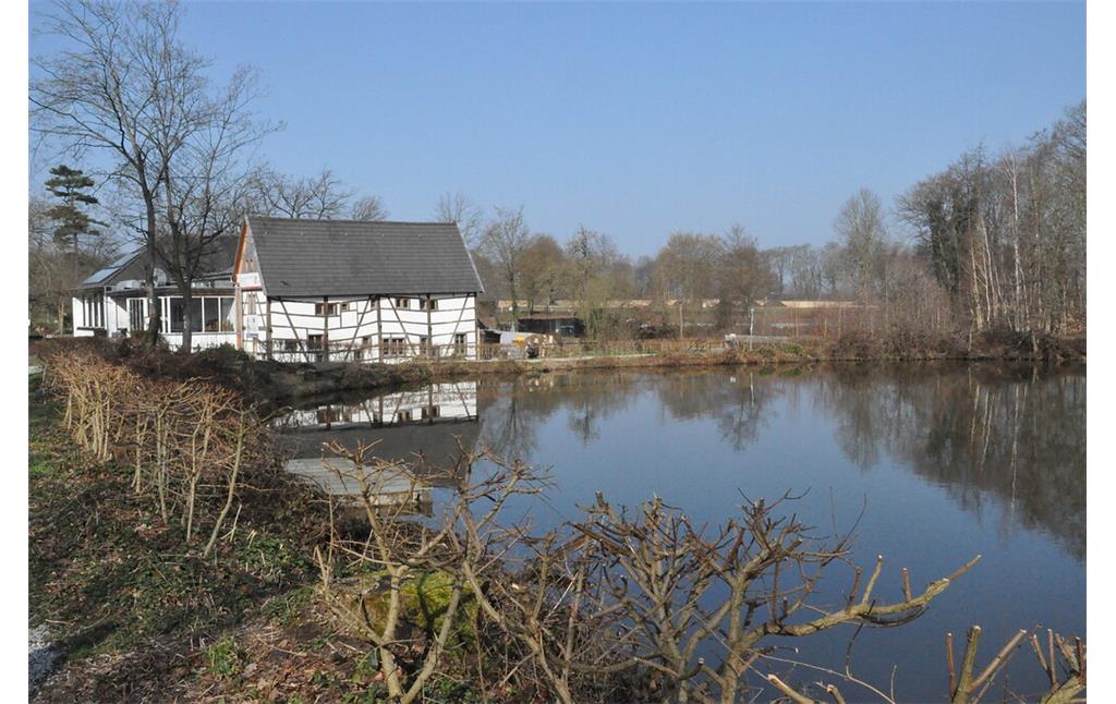 Blick auf die Tüschenbroicher Mühle mit zugehörigem Mühlteich (2021)