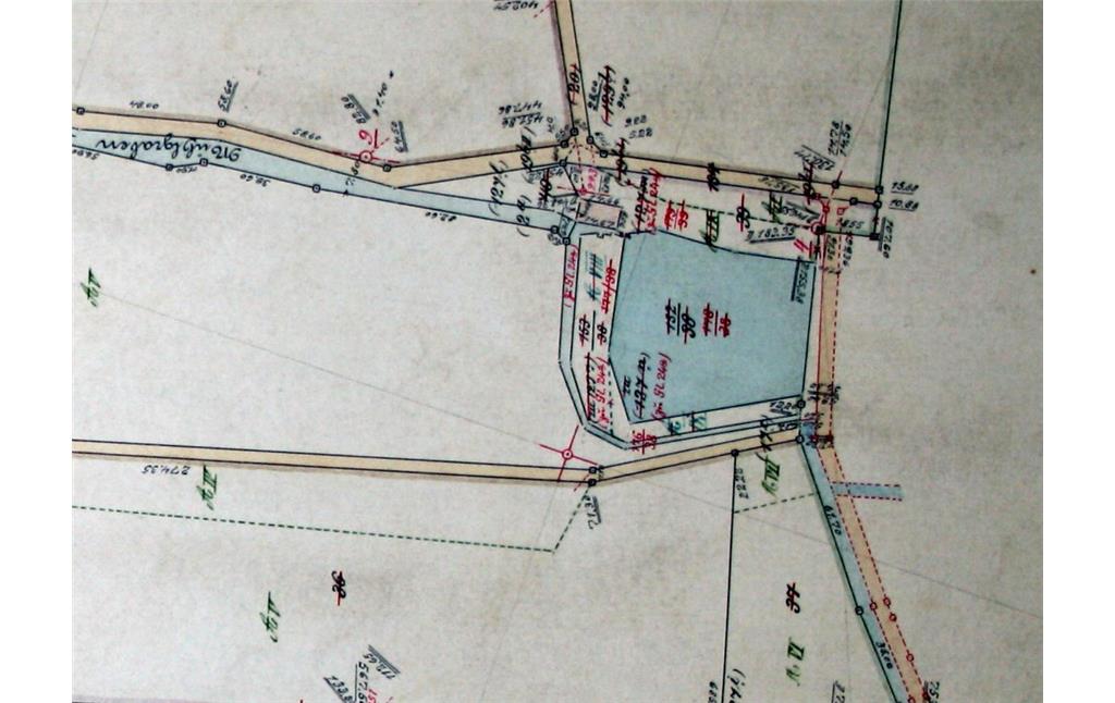 Die Sintherner Ölmühle und ihr Stauteich auf der Katasterkarte von 1912