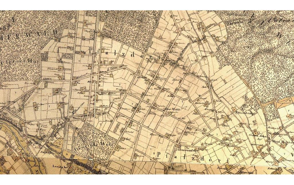 Pfalzdorf in der Kartenaufnahme der Rheinlande 1:25.000 durch Tranchot / von Müffling 1801 - 1828