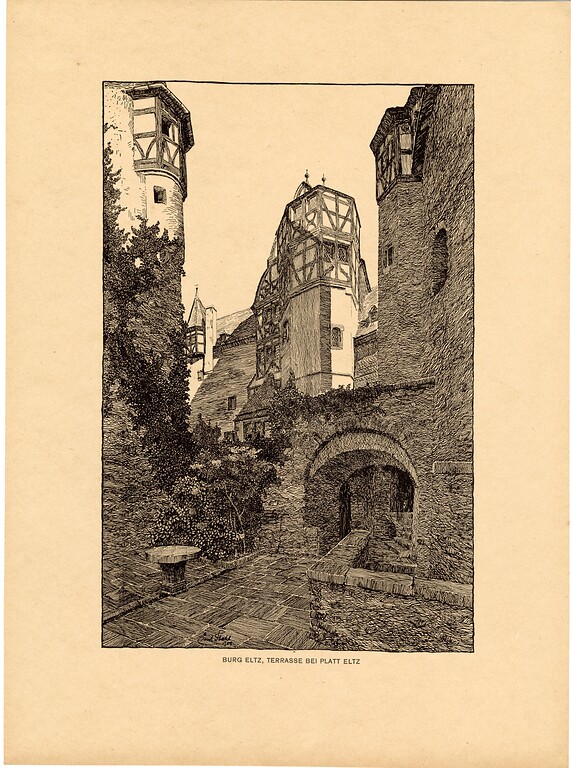 Heimatbilder "Burg Eltz", Federzeichnungen von Ernst Stahl, Text von Edmund Renard erschienen 1921.