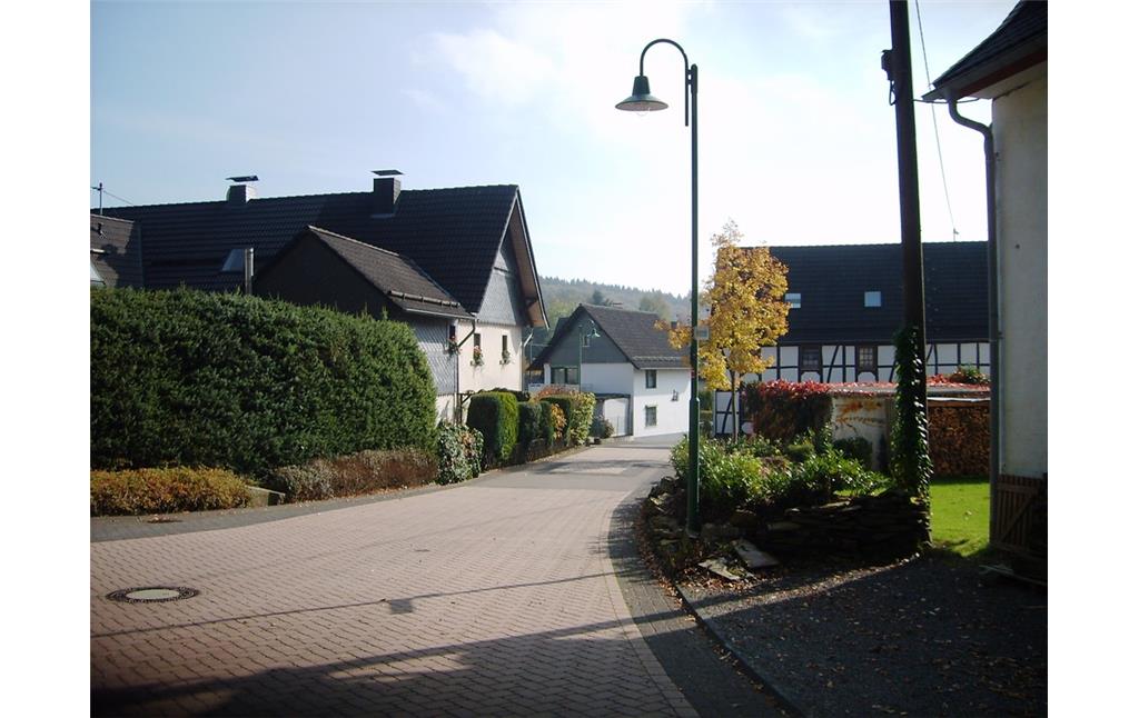 Straßenpflaster und Straßenlaterne als Hinweise auf eine Dorfsanierung in Oberwette (2008)