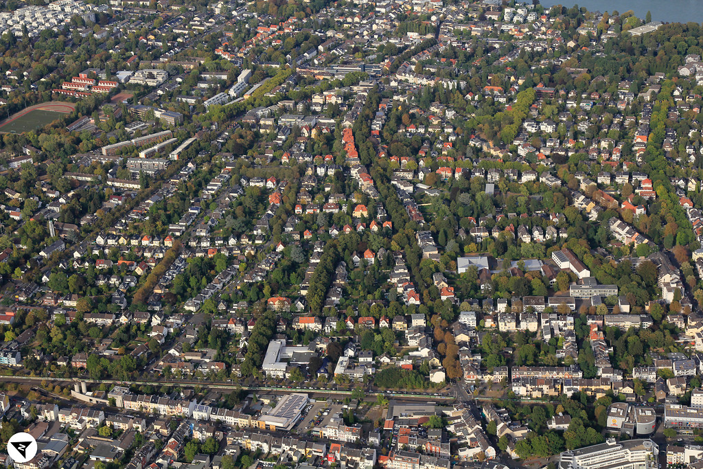 Luftbildaufnahme des Godesberger Villenviertels mit Nordpfeil (2018)