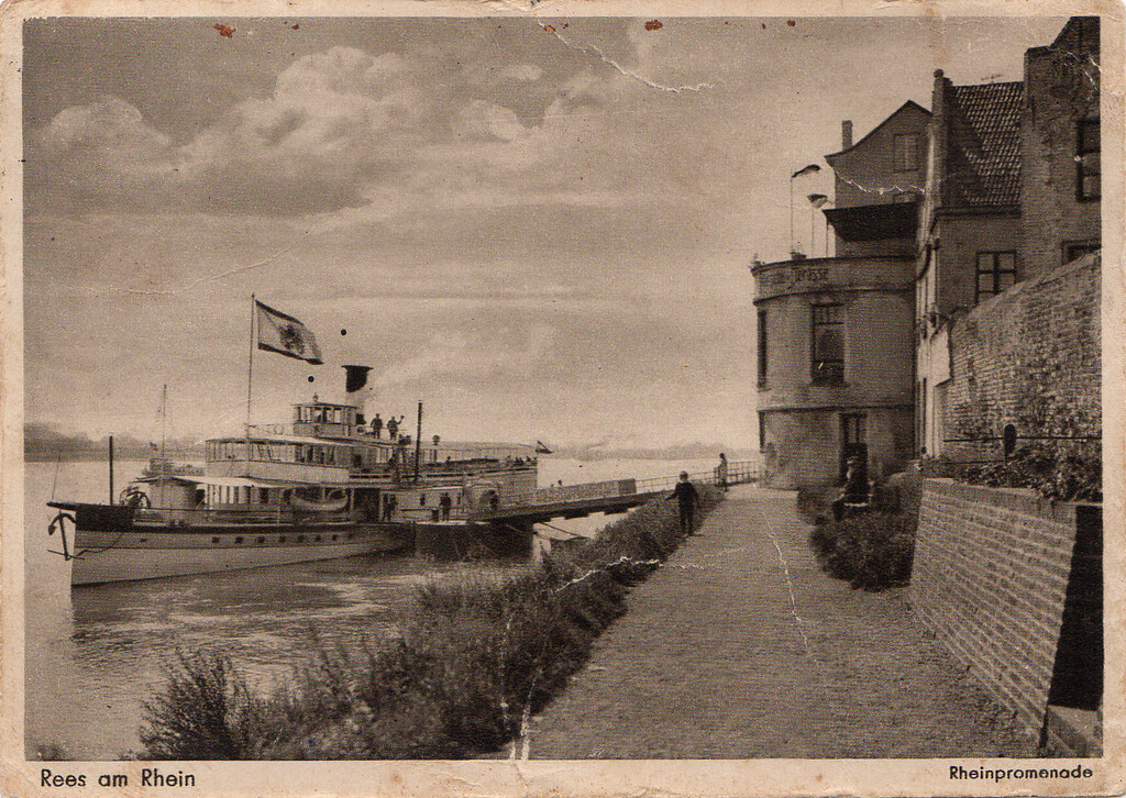 Rees, Rheinpromenade mit Fischerturm (vor 1936)