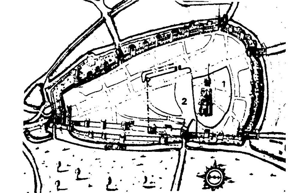 Ausmaße der Stadtbefestigungen von Neuss bis 1780