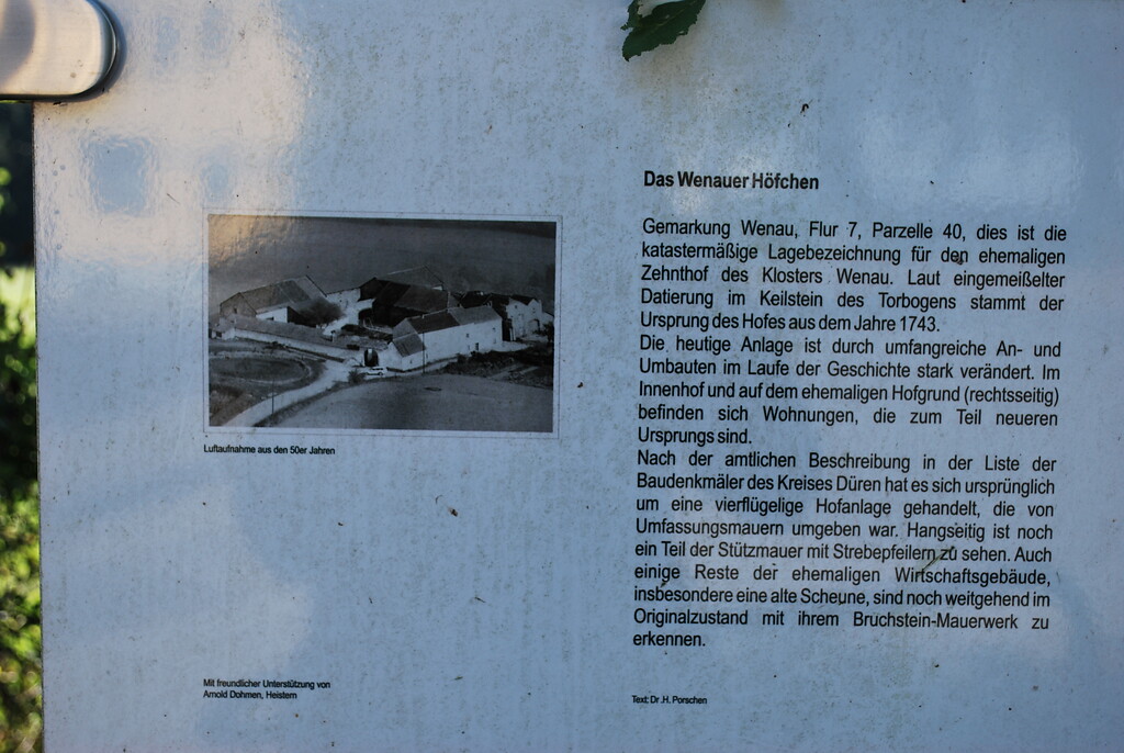 Infotafel zur Geschichte des Wenauer Höfchens (2015)