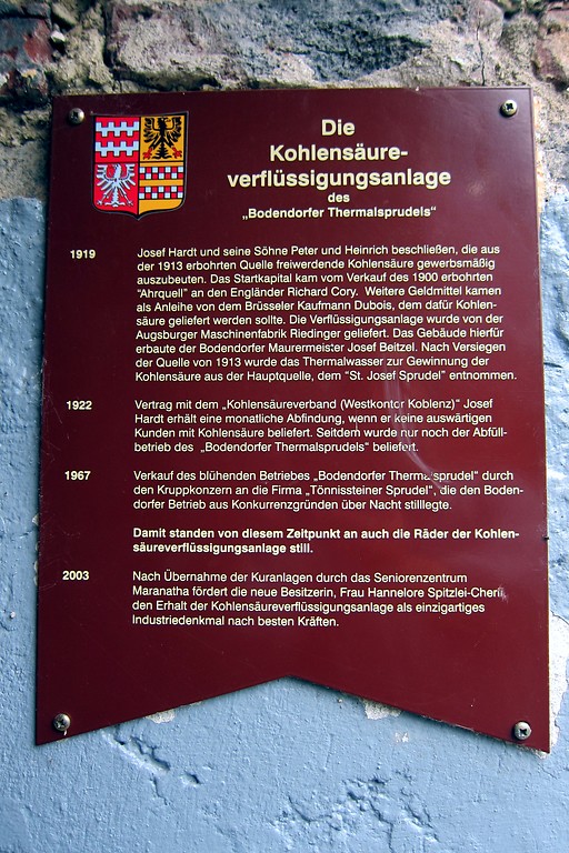 Erläuterungstafel zur Kohlensäure-Verflüssigungsanlage des Technikmuseums Bad Bodendorf (2014)