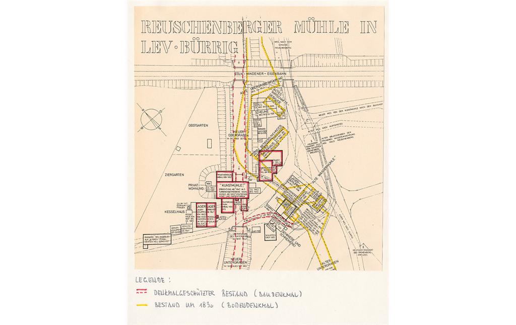 Reuschenberger Mühle in Leverkusen-Bürrig, Alte und Neue Mühle (Kartenauswertung und Darstellung nach M. Hehmann um 2009)