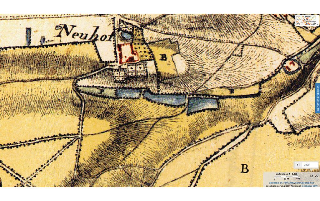 Abbildung 2: Ausschnitt aus der "Topographischen Aufnahme der Rheinlande" von Tranchot / von Müffling von 1807-08; Blatt 70 Bergheim