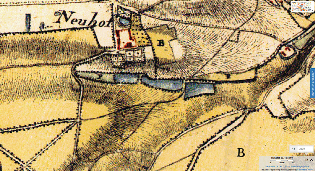 Abbildung 2: Ausschnitt aus der "Topographischen Aufnahme der Rheinlande" von Tranchot / von Müffling von 1807-08; Blatt 70 Bergheim