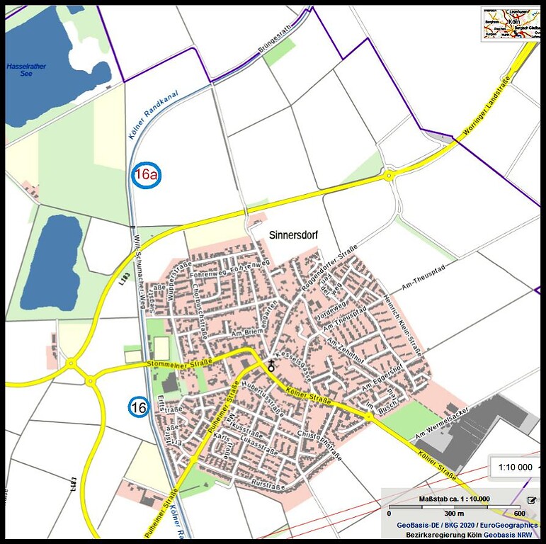 Die Lage von Erzählstation 16a in der Hintergrundkarte von Geobasis NRW(2020)