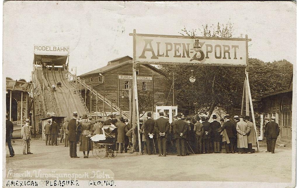 Historische Postkarte (zwischen 1915 und 1918) aus dem Köln-Riehler Vergnügungsviertel "Goldene Ecke".