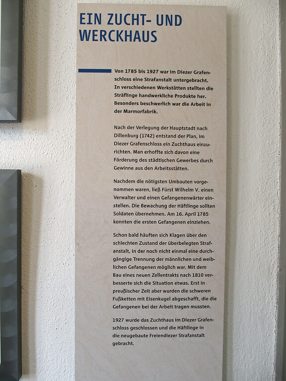 Infotafel im Zuchthaus im Grafenschloss Diez (2020)