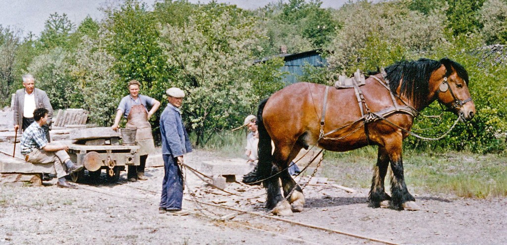 BAG-Steinbruch Lindlar, Pferdebetrieb mit Schleppbahn um 1960