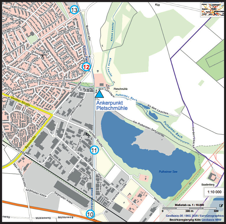 Die Lage von Erzählstation 12 in der Hintergrundkarte von Geobasis NRW (2020)