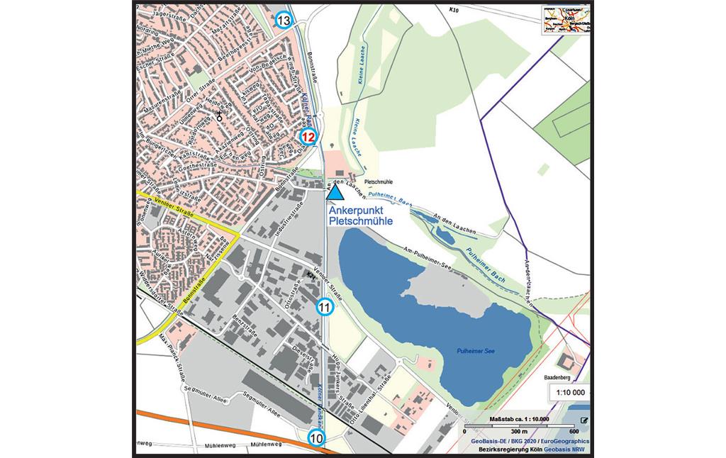 Die Lage von Erzählstation 12 in der Hintergrundkarte von Geobasis NRW (2020)