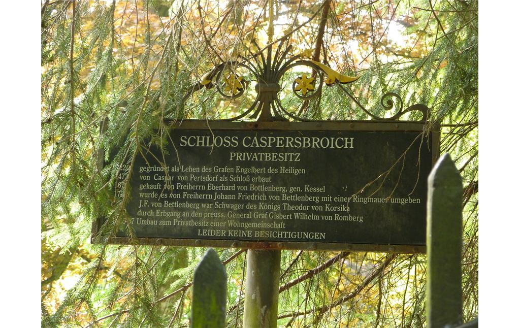 Schloss Casperbroich, Hinweisschild (2019)