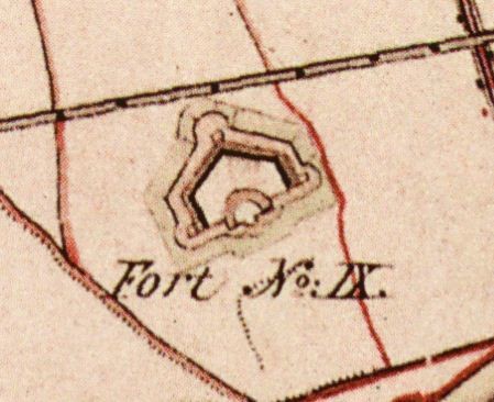 Fort IX im heutigen Inneren Kölner Grüngürtel auf einer historischen Karte von 1845