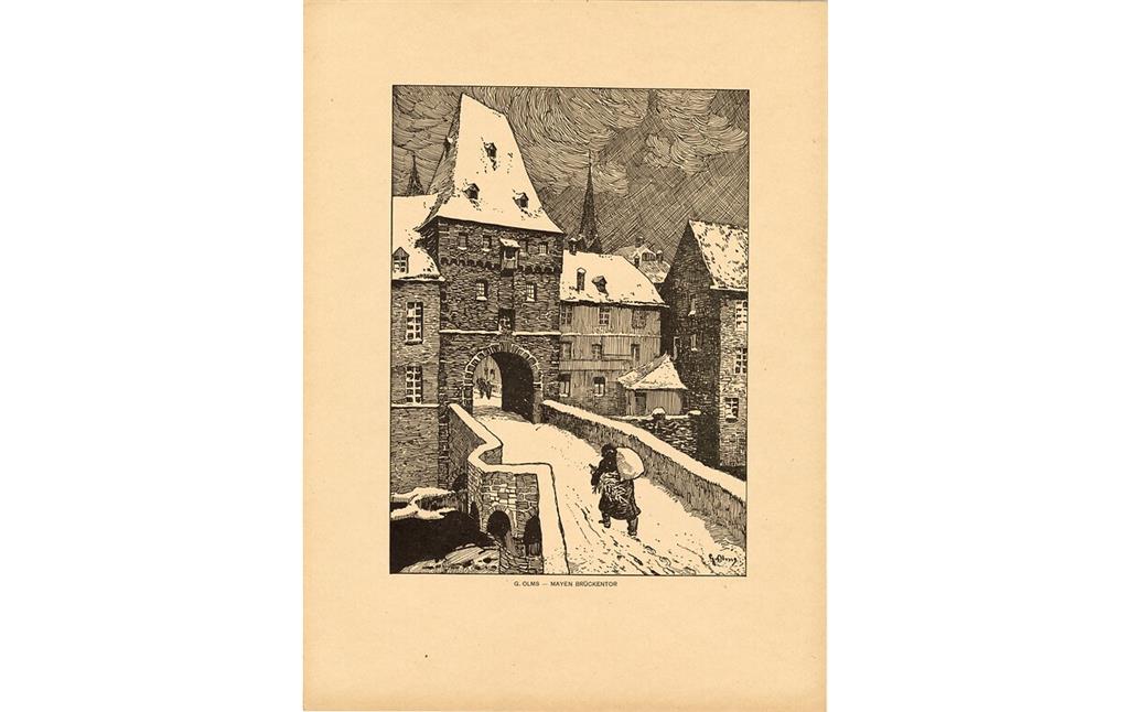 Heimatbilder "Rheinische Stadttore", Federzeichnungen von Gustav Olms, Text von Rudolf Herzog, erschienen 1921. Hier: "Die Kirche in Graach a. d. Mosel"