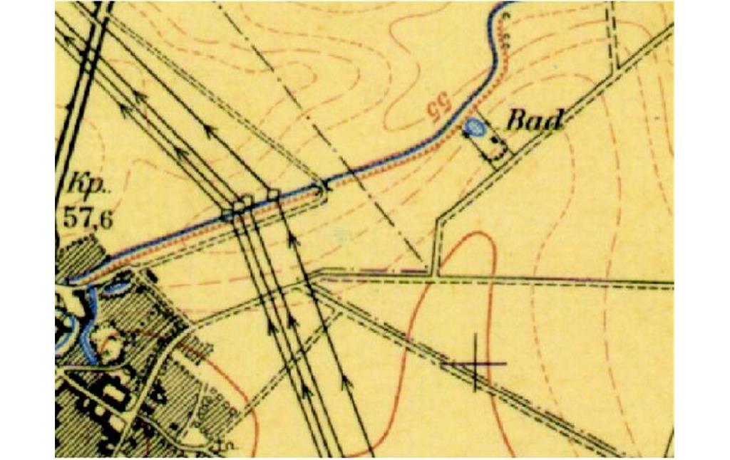 Abbildung 7: Geyen und Freibad. Ausschnitt aus der Topographischen Karte 1:25 000, Blatt 5006 Frechen, aktualisiert 1958 (2008)