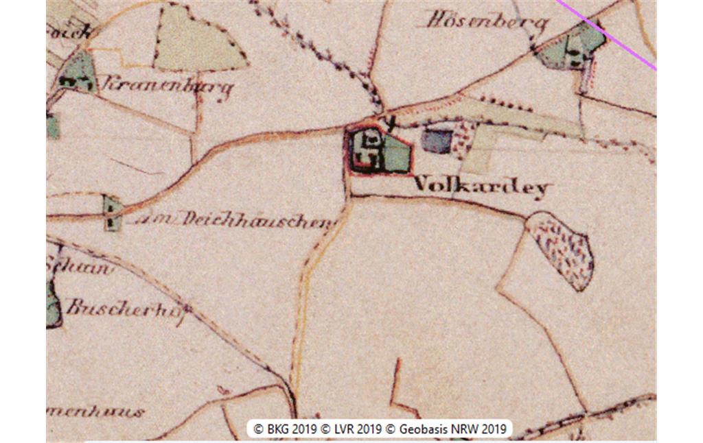 Gut Volkardey in der Preußischen Uraufnahme von 1836-1850