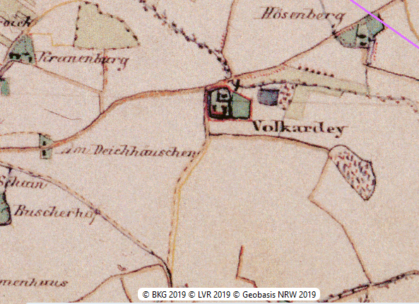 Gut Volkardey in der Preußischen Uraufnahme von 1836-1850