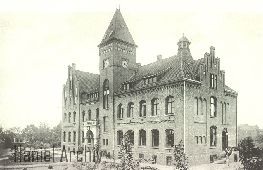 Verwaltungsgebäude des Steinkohlenbergwerks Rheinpreußen in Homberg um 1907.