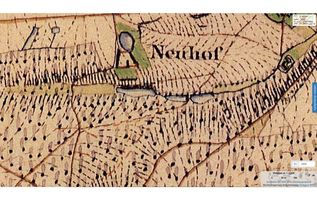 Abbildung 4: Ausschnitt aus der Karte 1 : 25 000; Preußische Uraufnahme 1845, Blatt 5006 Frechen (2018).
