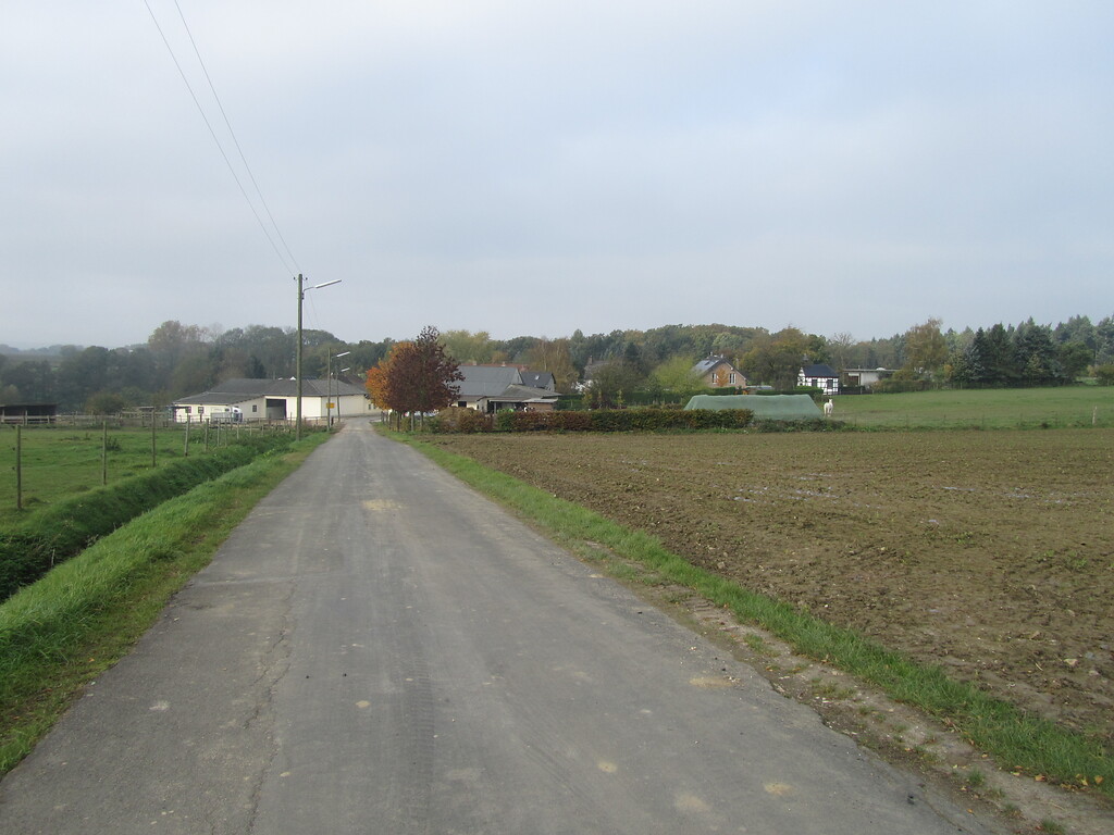 Blick von Osten auf den Weiler Klein-Villip, der von landwirtschaftlichen Nutzflächen umgeben ist (2014)
