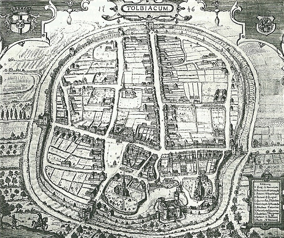 Zülpich (Tolbiacum) im Mittelalter, Schneiderplan von 1749