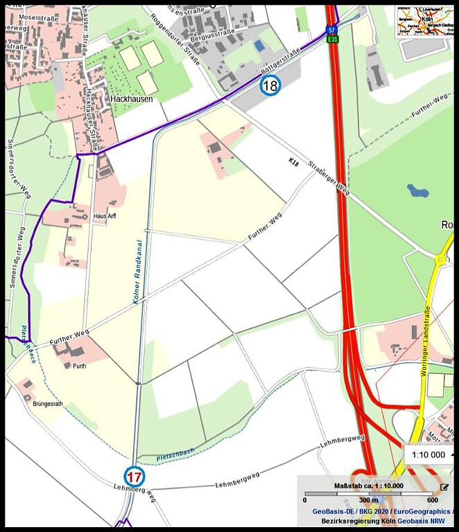 Die Lage von Erzählstation 17 in der Hintergrundkarte von Geobasis NRW (2020)