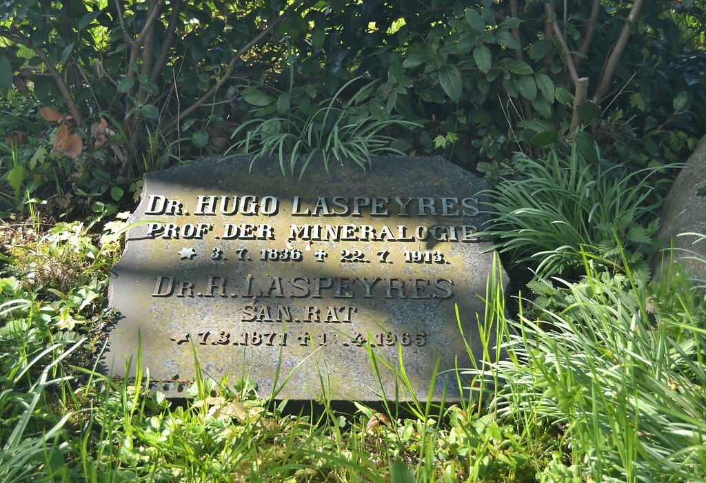 Grabstein des Bonner Professors der Mineralogie Dr. Hugo Laspeyres (1836 - 1913) und eines Familienmitglieds, vermutlich seines Sohnes (Sanitätsrat)(2021).
