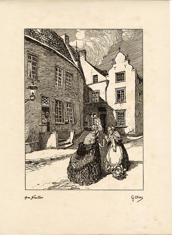 Heimatbilder "Aus einer niederrheinischen Kleinstadt", Federzeichnungen von Gustav Olms, Text von Edmund Renard erschienen 1921. Hier: Moers,