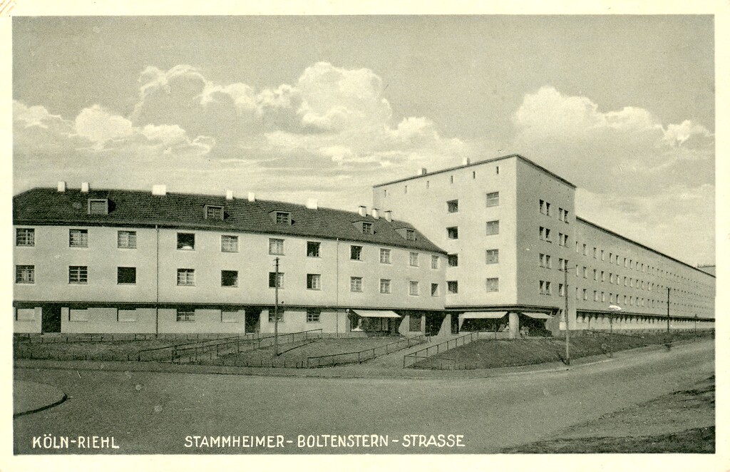 Historische Postkarte aus Köln-Riehl: Häuser an der Boltenstern- und Stammheimer Straße (um 1930).