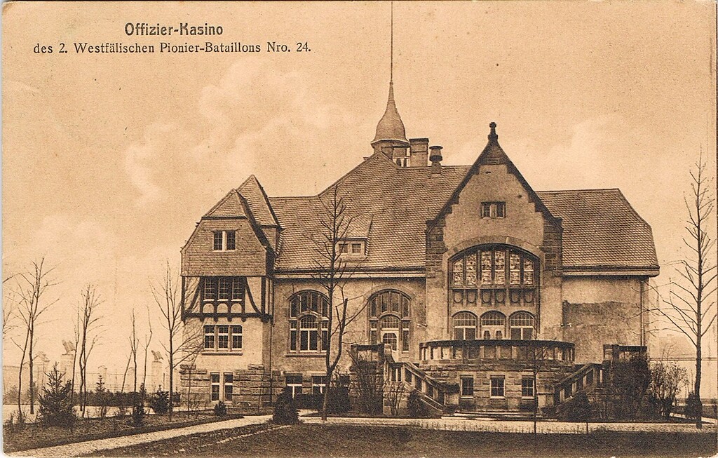 Historische Postkarte (gelaufen 1912): Blick auf das Offizierkasino der Kaserne Boltensternstraße in Köln-Riehl.